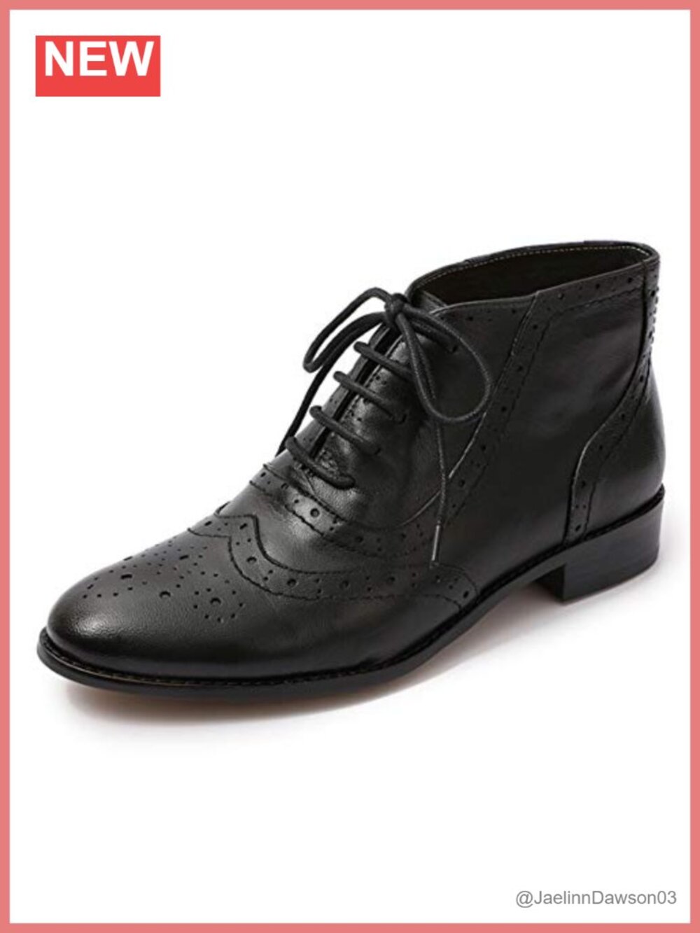 Women's Leather Wingtip Brogue Ankle Boots Low Heel Oxford Booties Lace-Up
